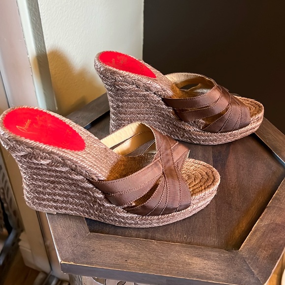 Christian Louboutin Shoes - Christian Louboutin, 38 EU / 7.5 US. Brown Woven Wedge heels. EUC